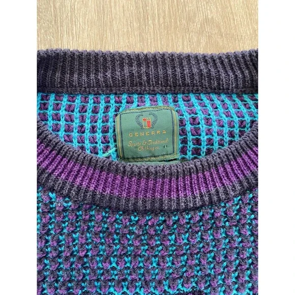 Vintage 90s Generra Knit Cotton Blend Grandpa Sweater L XL Retro Cozy Cabin Core - Picture 5 of 9